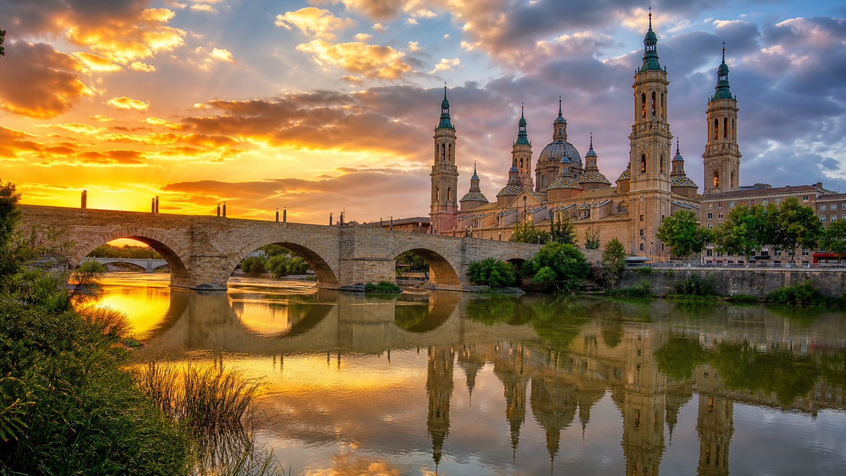 Basilica del Pilar e fiume Ebro a Saragozza