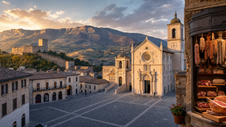 Norcia in solitaria: arrivo in bus, San Benedetto, Castellina e Monti Sibillini — guida senza auto nella patria del tartufo