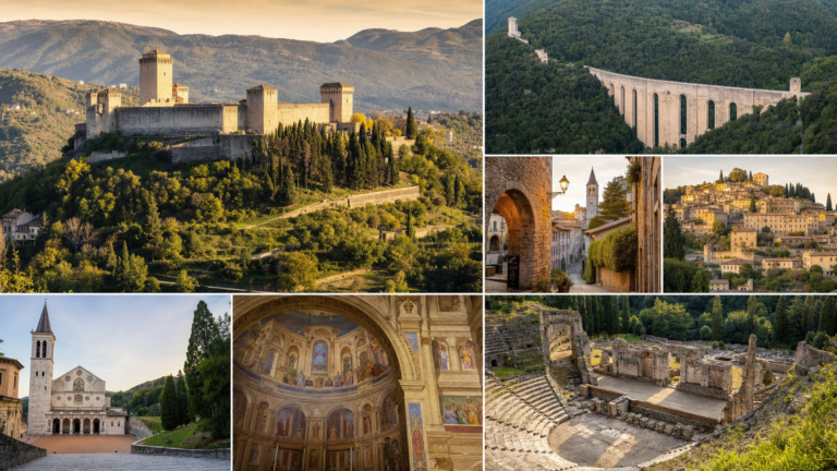 Spoleto in solitaria: arrivo in treno, Duomo, Rocca e Ponte delle Torri — guida senza auto nella città del Festival