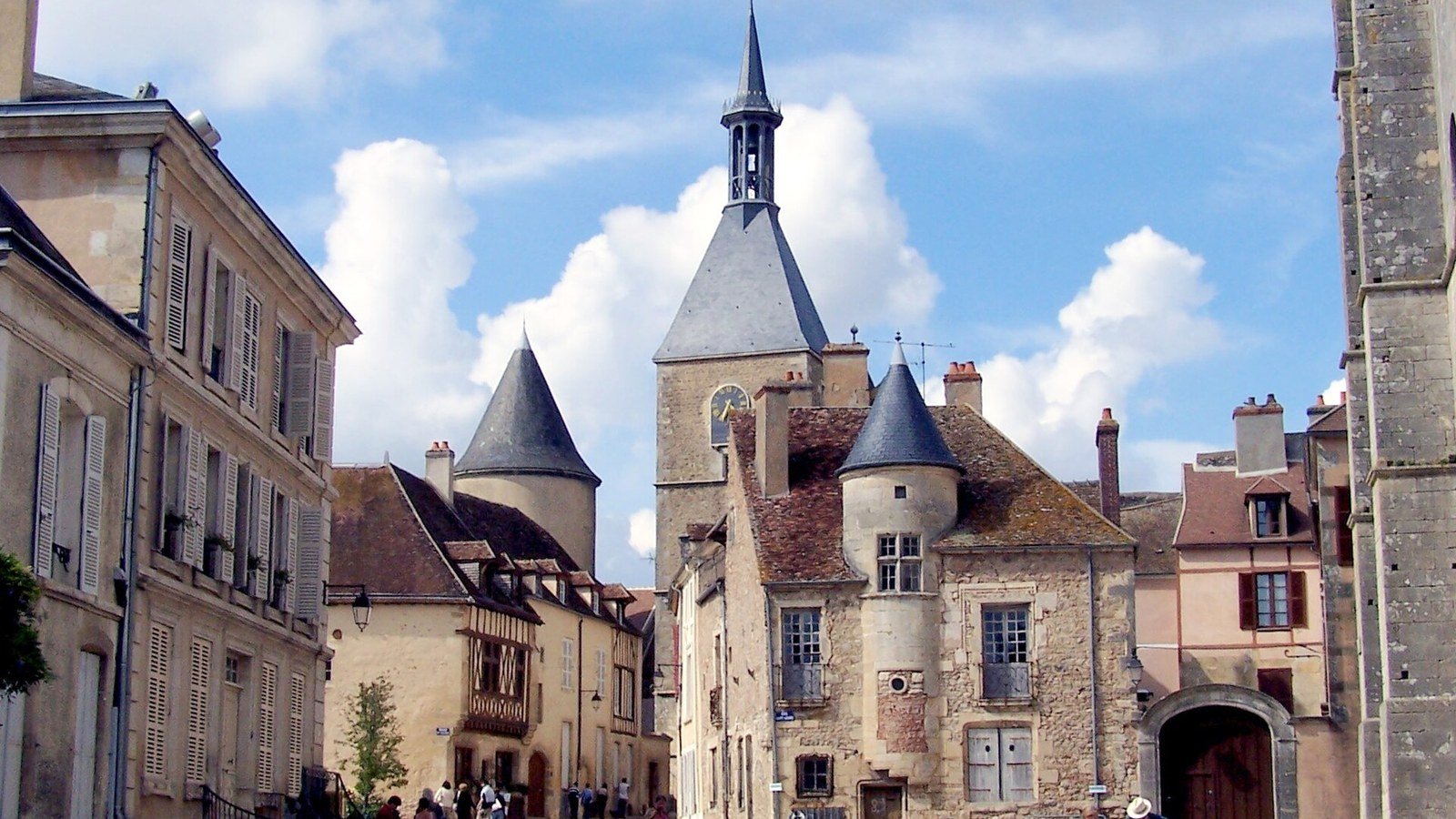 Panoramic view of the medieval town of Avallon in Burgundy with the Tour de l'Horloge clock tower