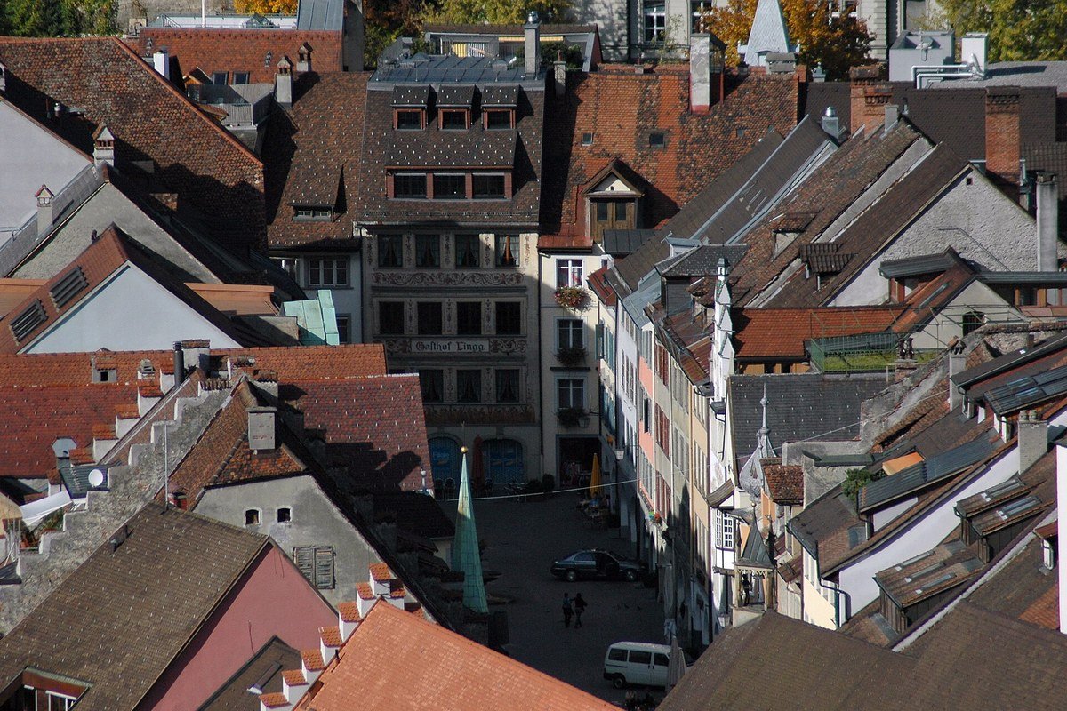 Medieval Marktgasse street in Feldkirch old town with colorful facades and towers