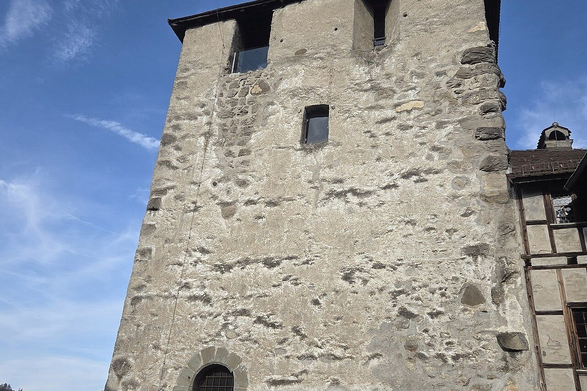 Schattenburg castle courtyard and medieval tower in Feldkirch Austria