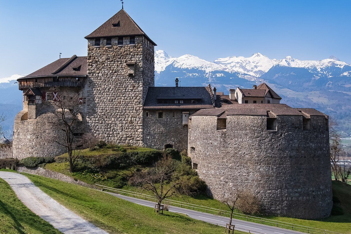 Vaduz castle and vineyards in Liechtenstein seen from the Rhine valley