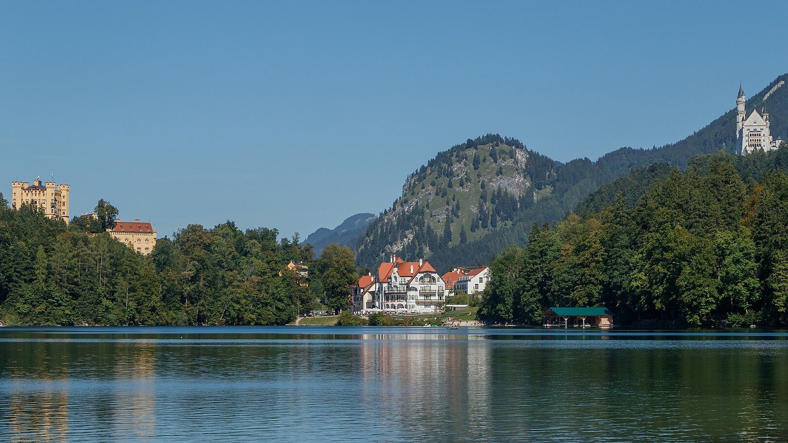 Neuschwanstein Castle above Hohenschwangau village in the Bavarian Alps
