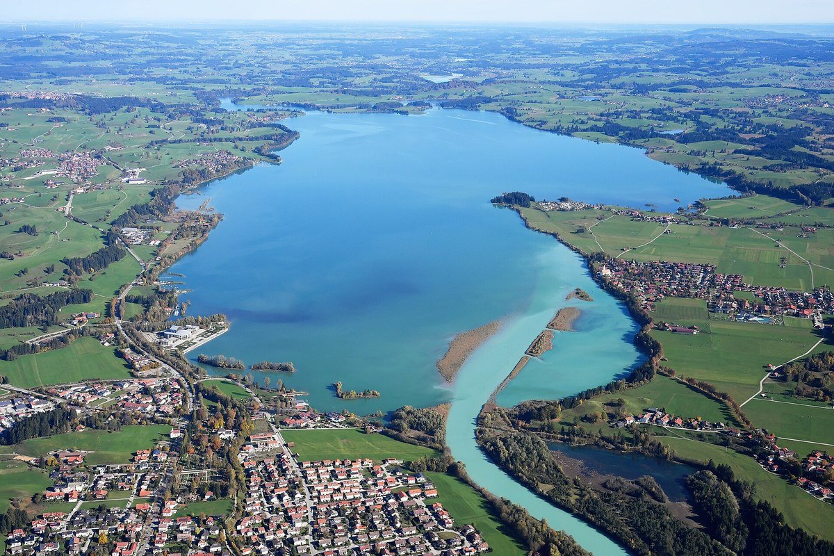 Forggensee lake sailing boats Alpine panorama Fussen