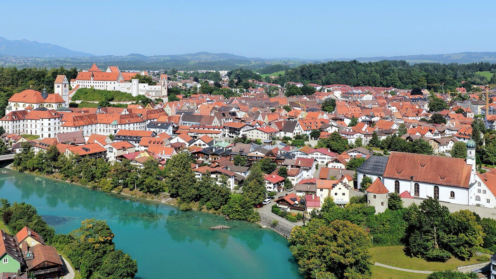 Fussen old town painted facades Lech river Bavaria