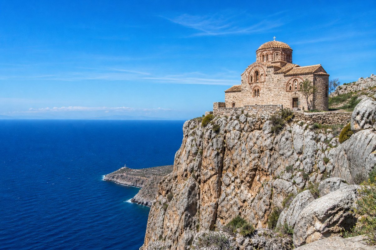 La chiesa bizantina di Agia Sofia sulla sommità della rocca di Monemvasia