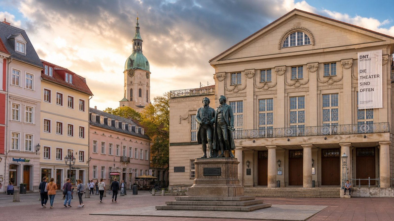 La città di Weimar vista con la casa di Goethe e i tetti storici della Turingia
