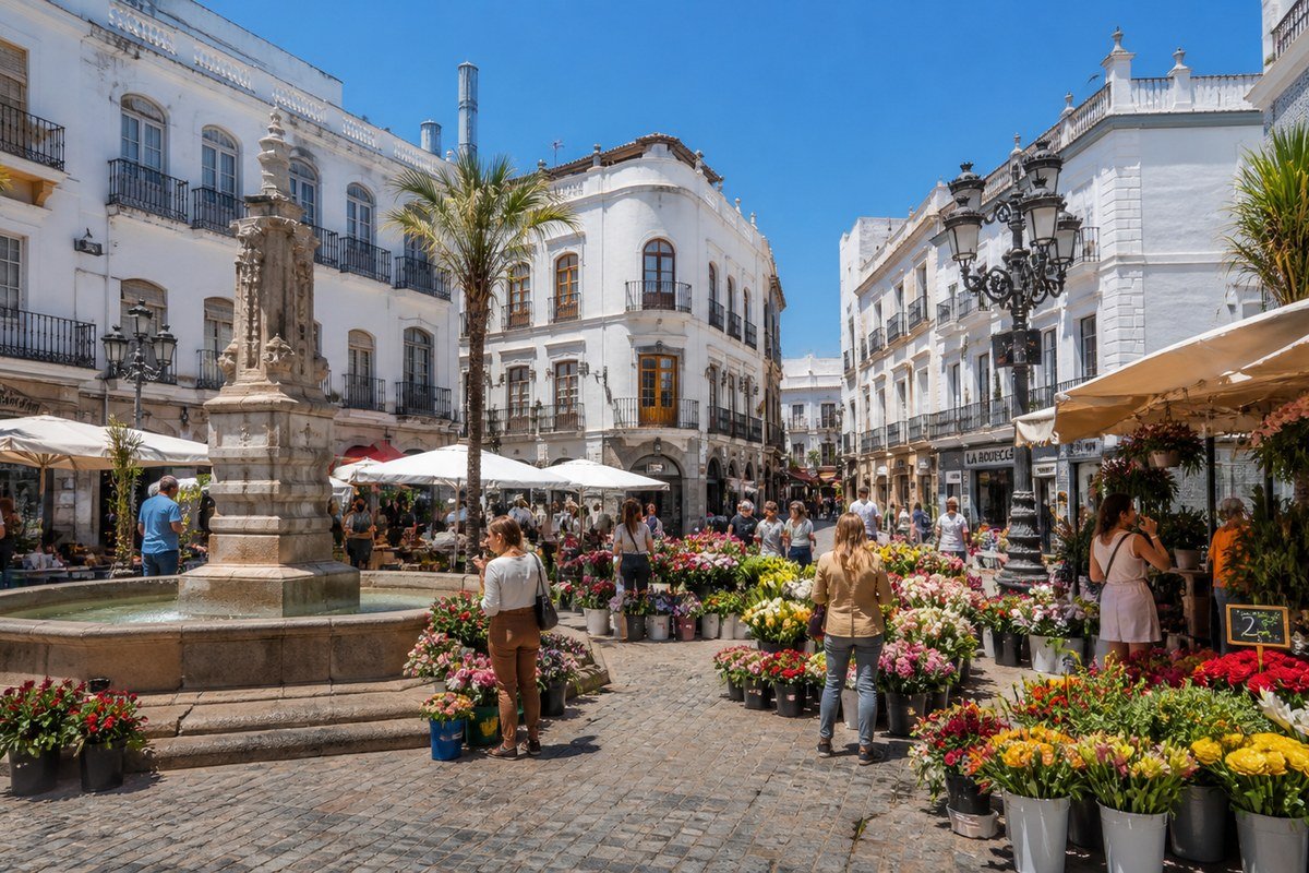 La Plaza de las Flores e le stradine bianche del centro storico di Cadice