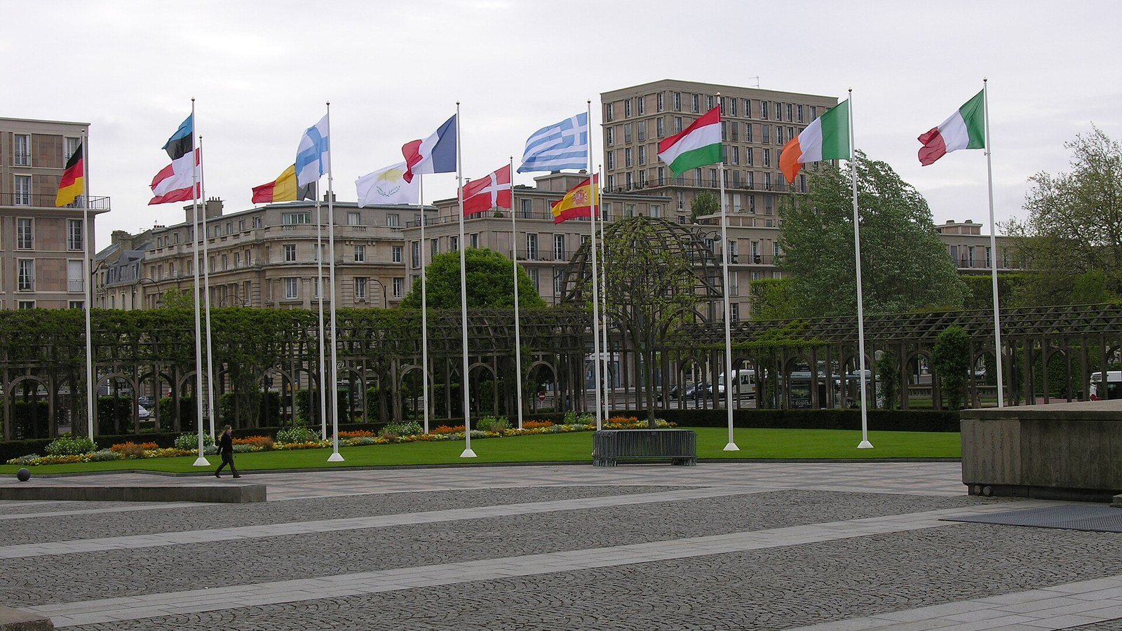 Le Havre Perret concrete city center seen from the beach with Saint-Joseph tower