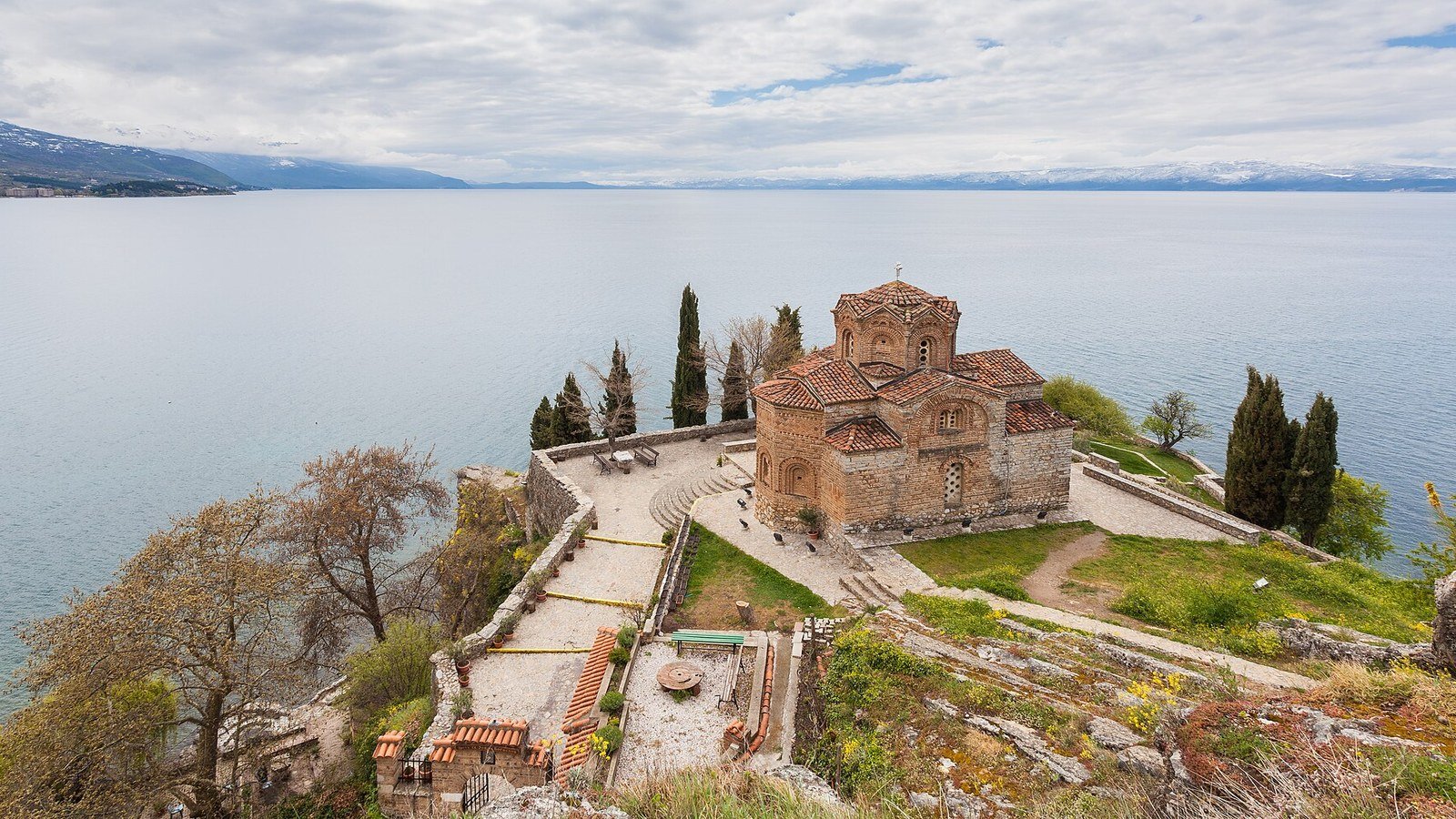 Samuel's Fortress walls and towers overlooking Lake Ohrid