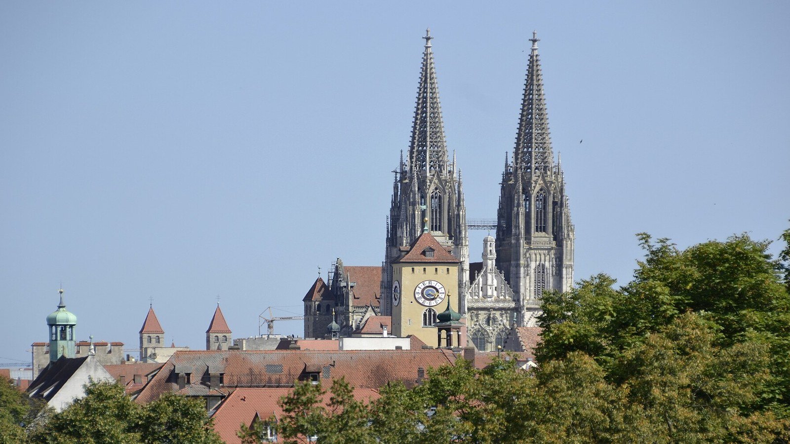 Regensburg medieval old town narrow streets and towers
