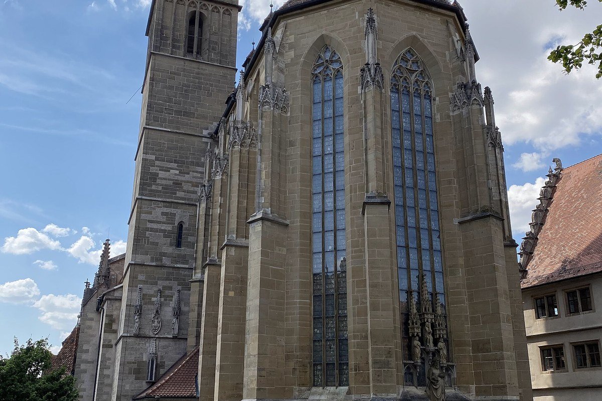 Interior of St. Jakob church in Rothenburg with the Holy Blood altarpiece