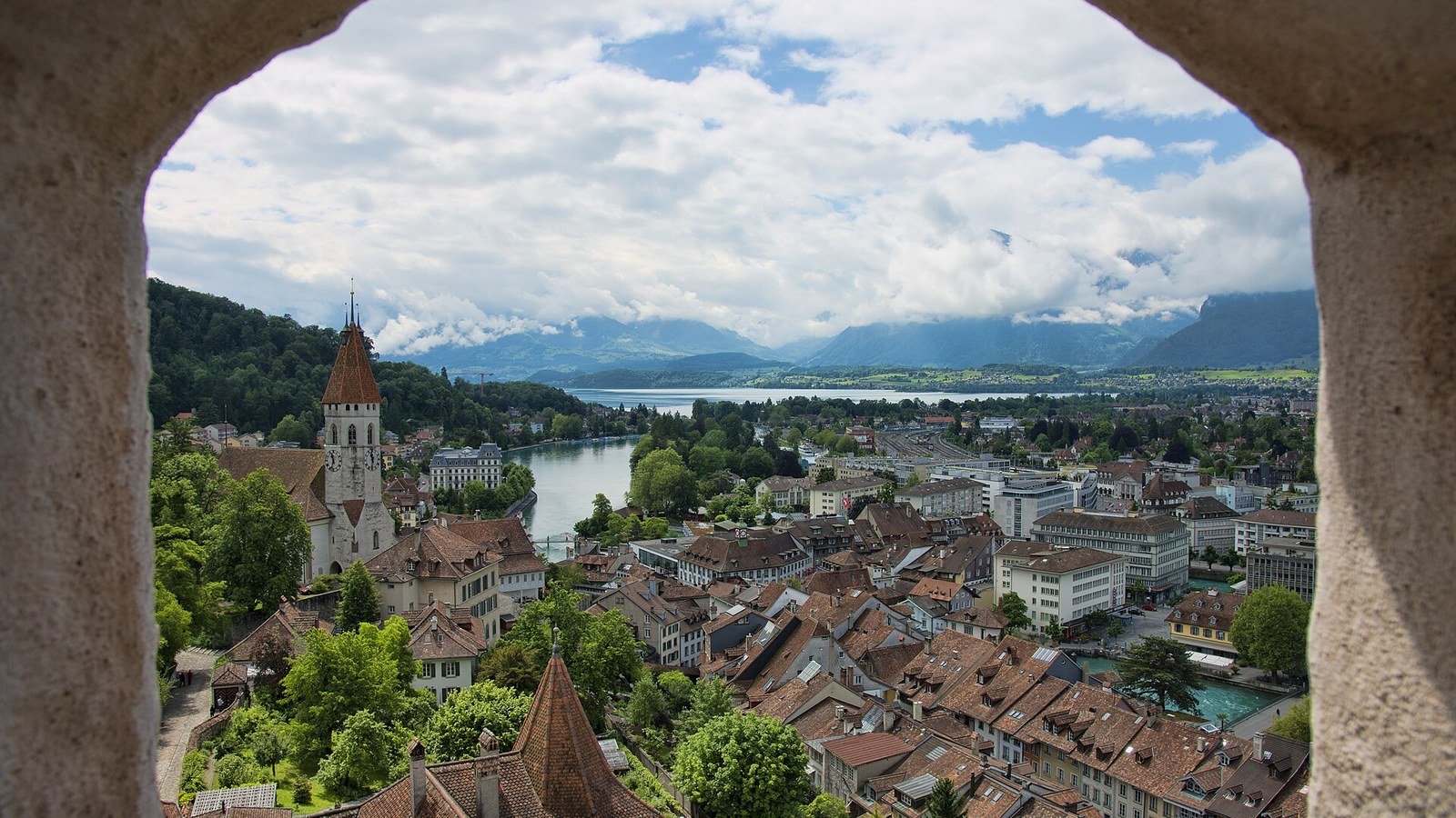 Thun Castle and old town on the Aare river