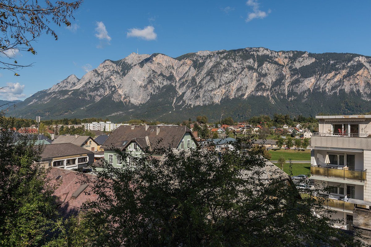 Dobratsch mountain nature park hiking trail with panoramic view over Carinthia