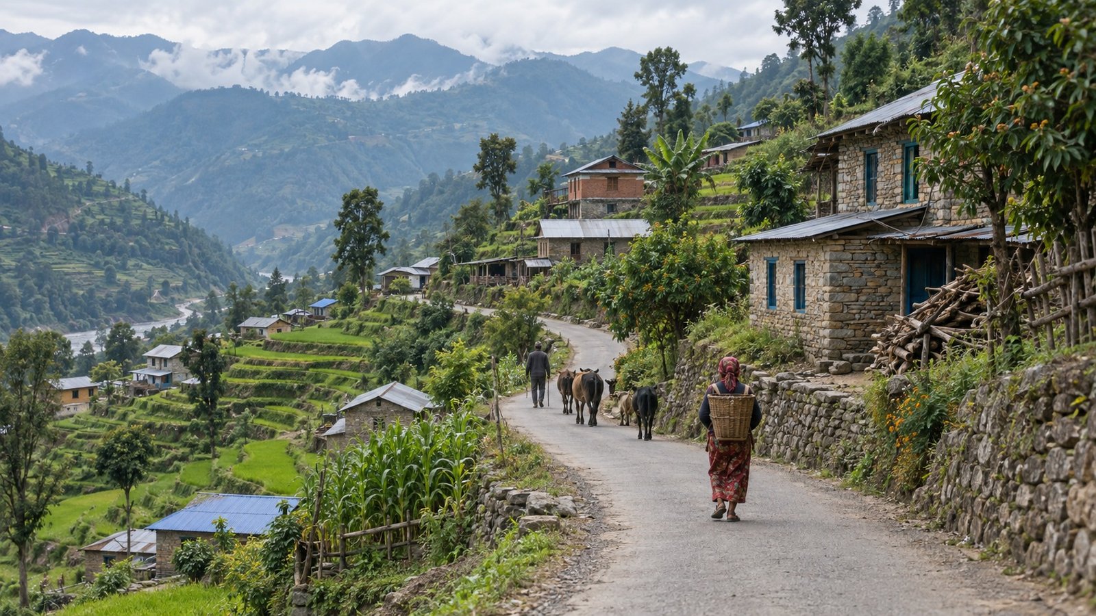 Dhading: strada e paesaggio