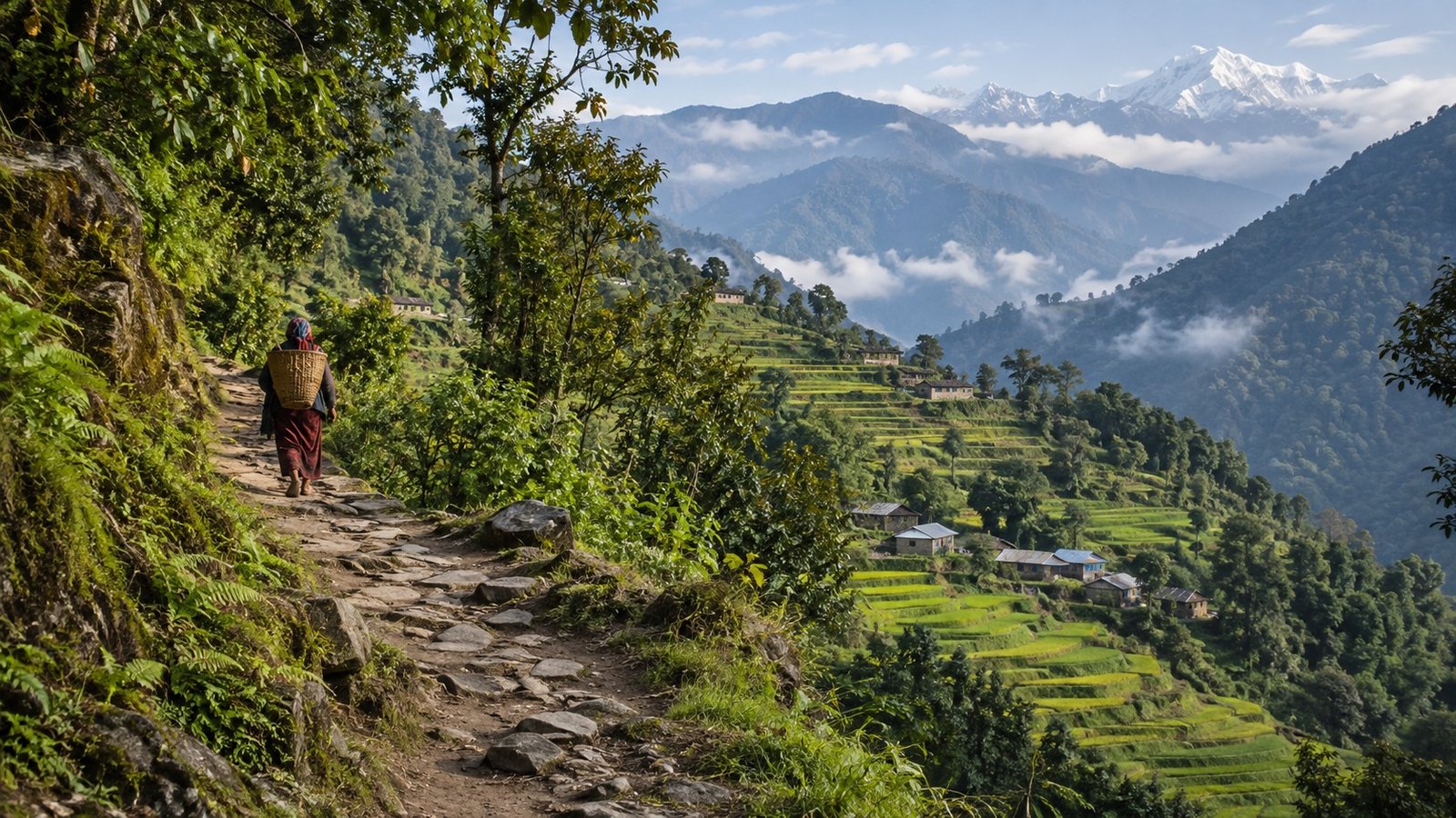 Dolakha: strada rurale e colline