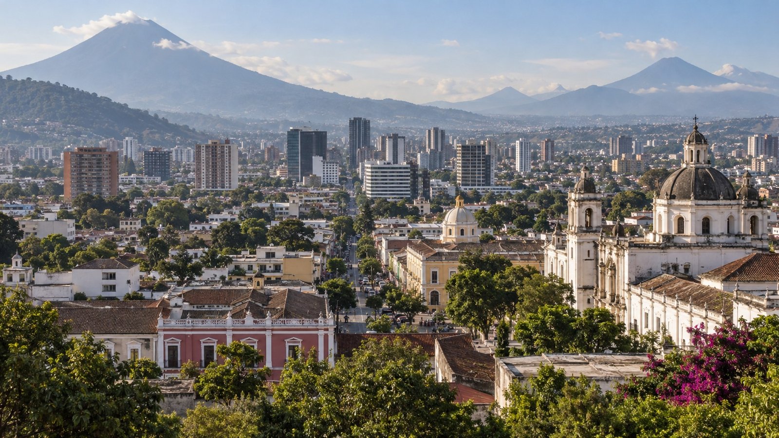 Guatemala City con paesaggio vulcanico