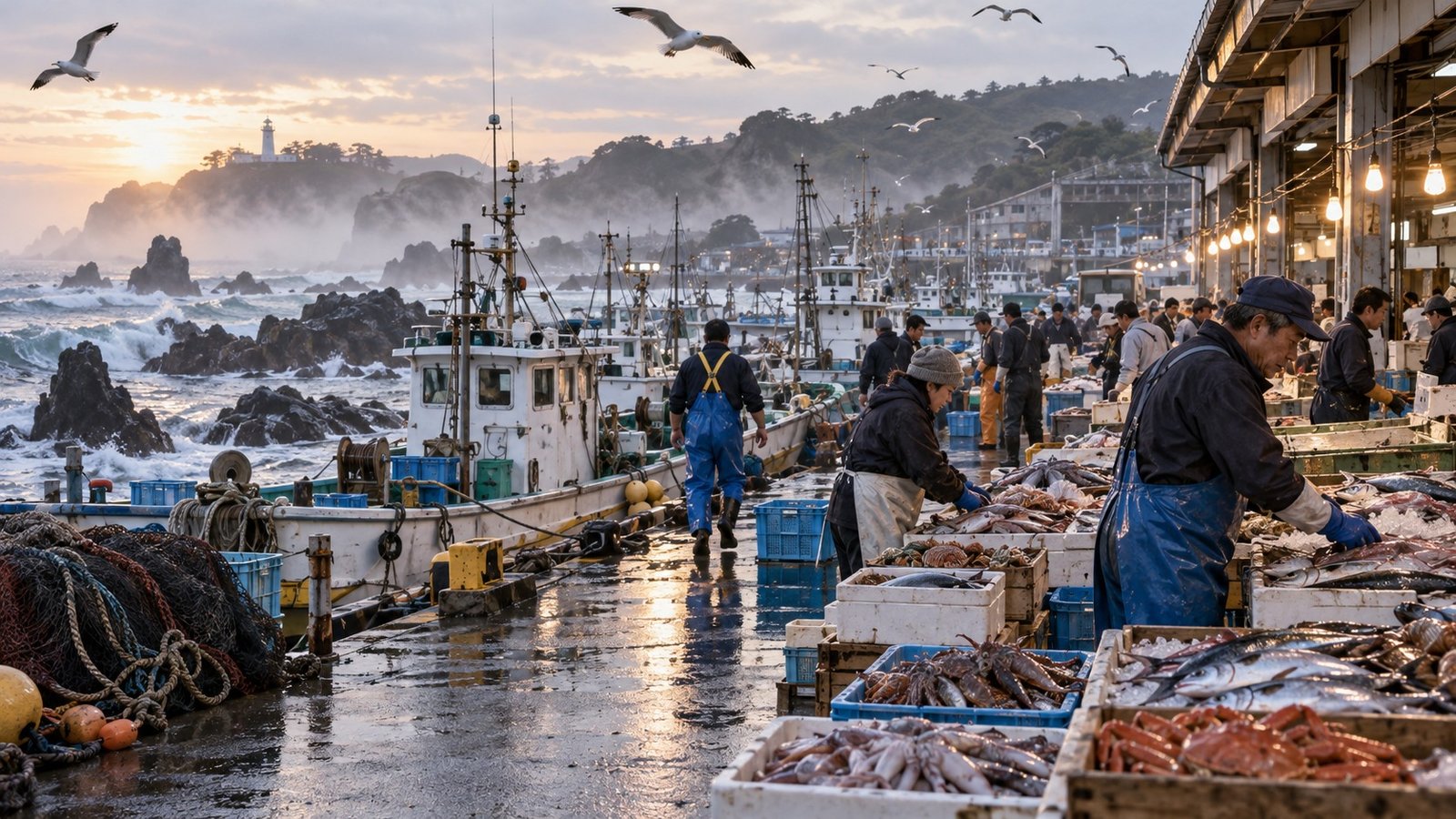 Porto di pesca di Hachinohe lungo la costa del Pacifico
