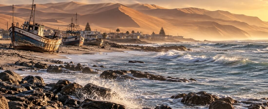 Henties Bay in solitaria: oceano, pesca e costa del Namib