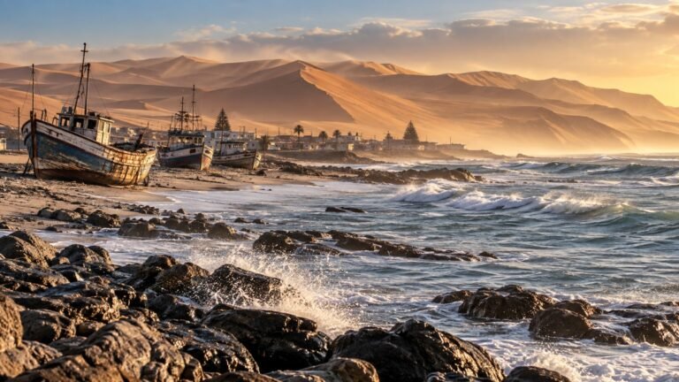 Henties Bay in solitaria: oceano, pesca e costa del Namib