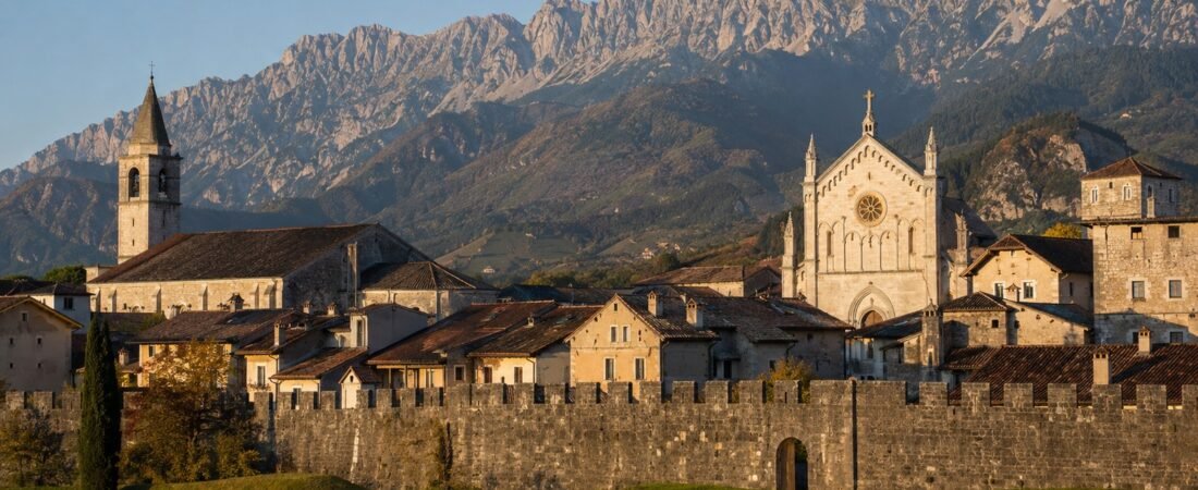 Venzone in solitaria: mura medievali, Tagliamento e Prealpi Giulie