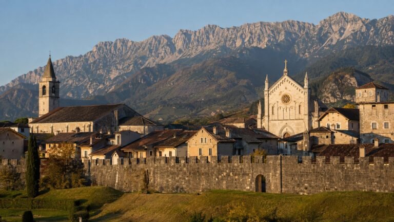 Venzone in solitaria: mura medievali, Tagliamento e Prealpi Giulie
