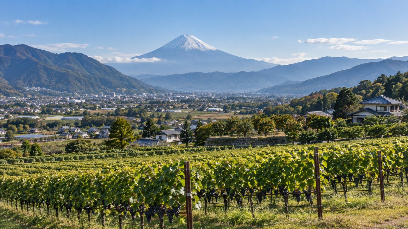 Vigneti della valle di Kofu con il Monte Fuji sullo sfondo