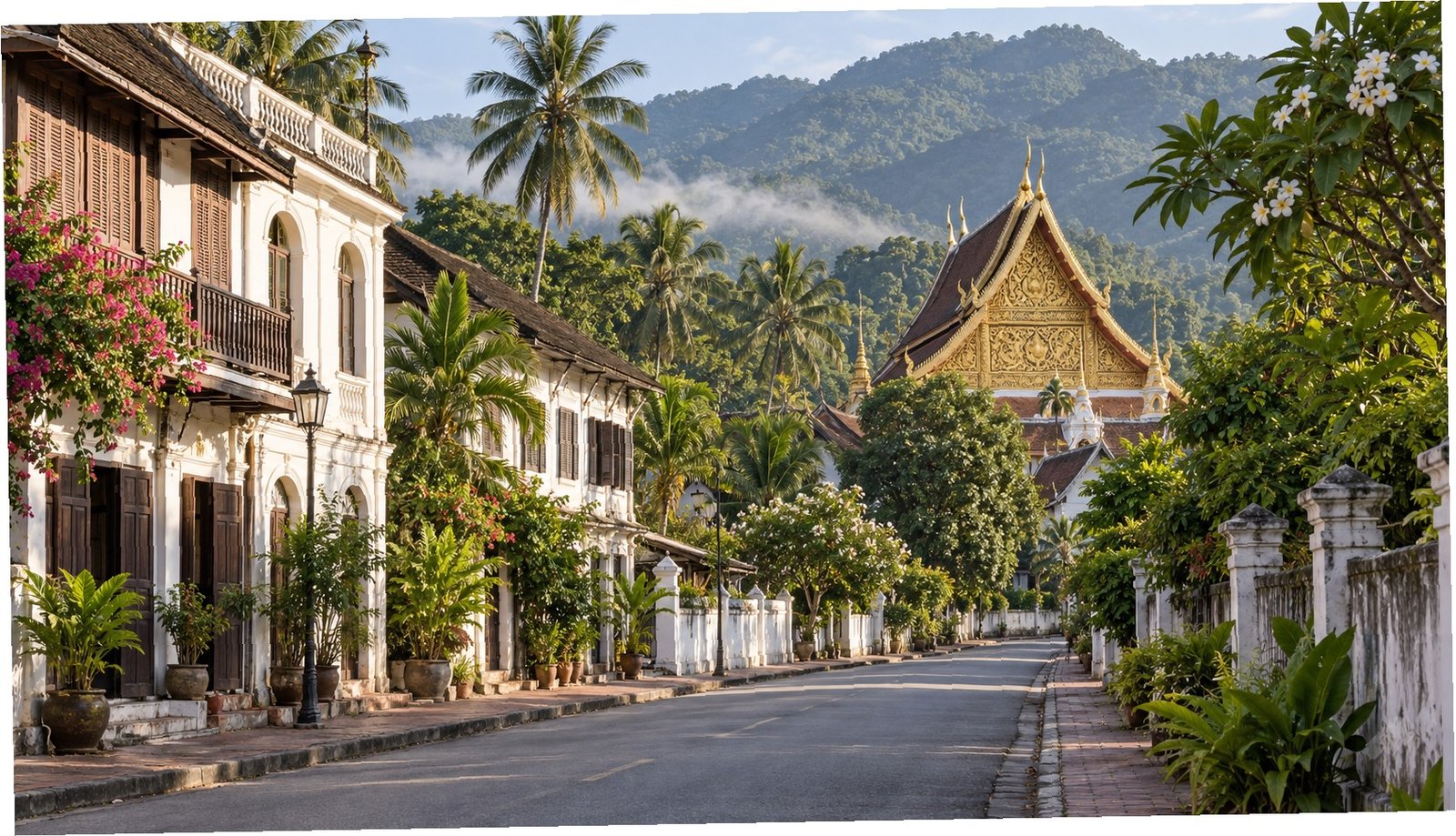 Tempio dorato e strada tranquilla di Luang Prabang
