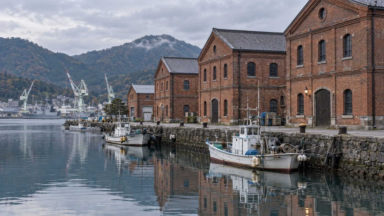 Magazzini storici in mattoni rossi sul porto di Maizuru