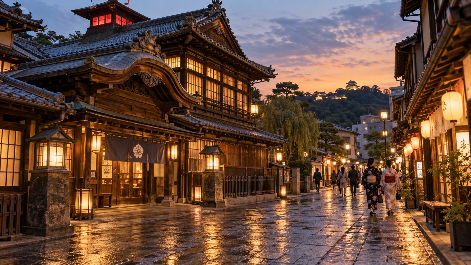 Architettura storica del quartiere termale Dogo Onsen a Matsuyama