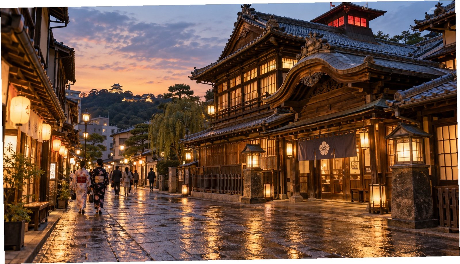 Architettura storica del quartiere termale Dogo Onsen a Matsuyama