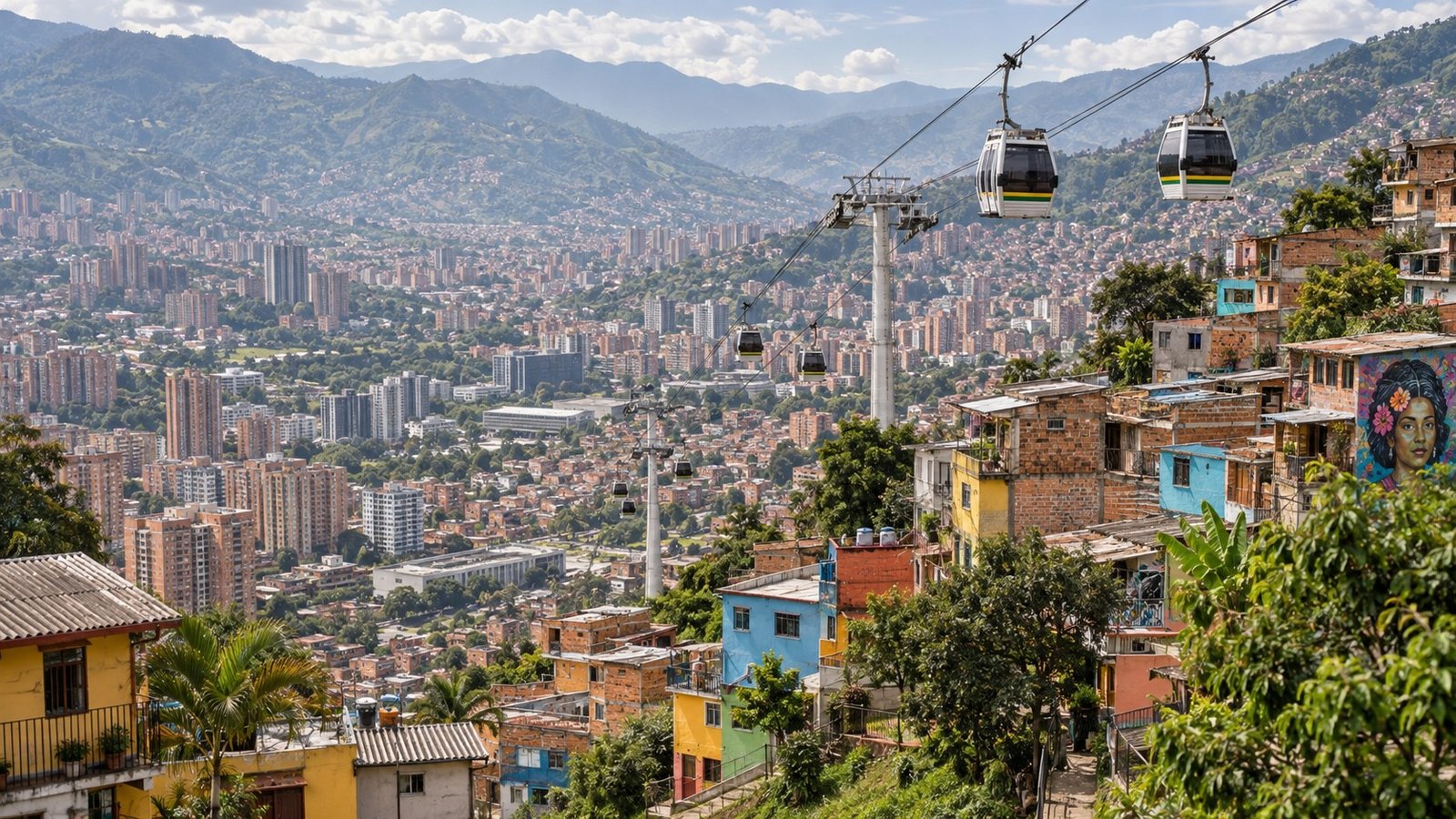 Medellín nella valle con le colline verdi