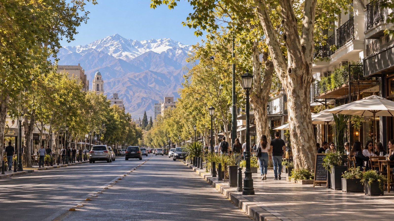 Paesaggio urbano di Mendoza con le Ande sullo sfondo
