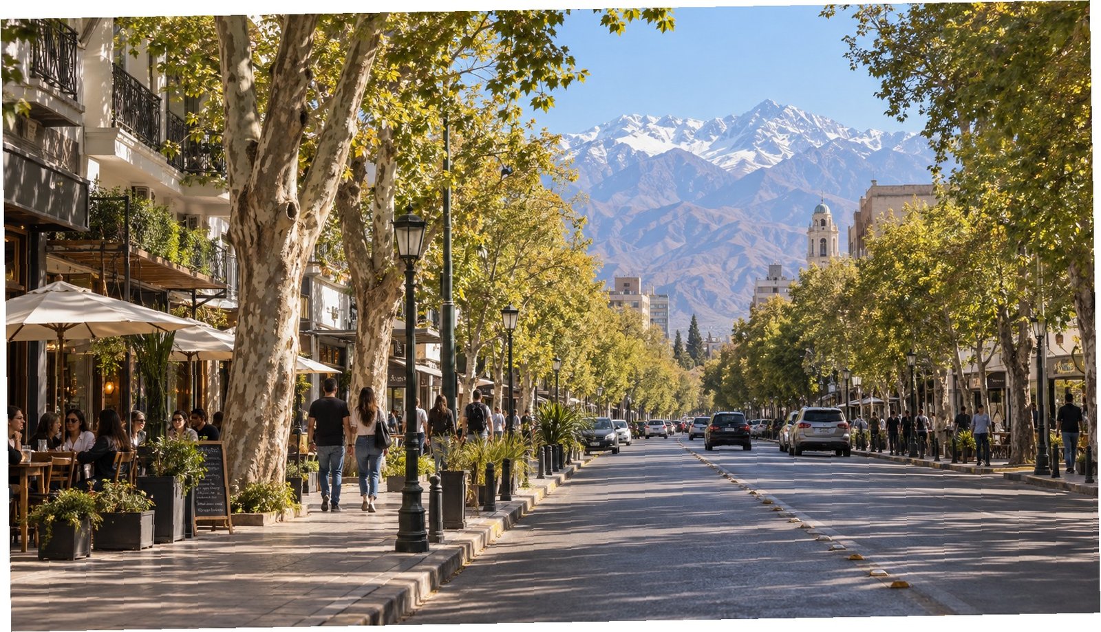 Paesaggio urbano di Mendoza con le Ande sullo sfondo