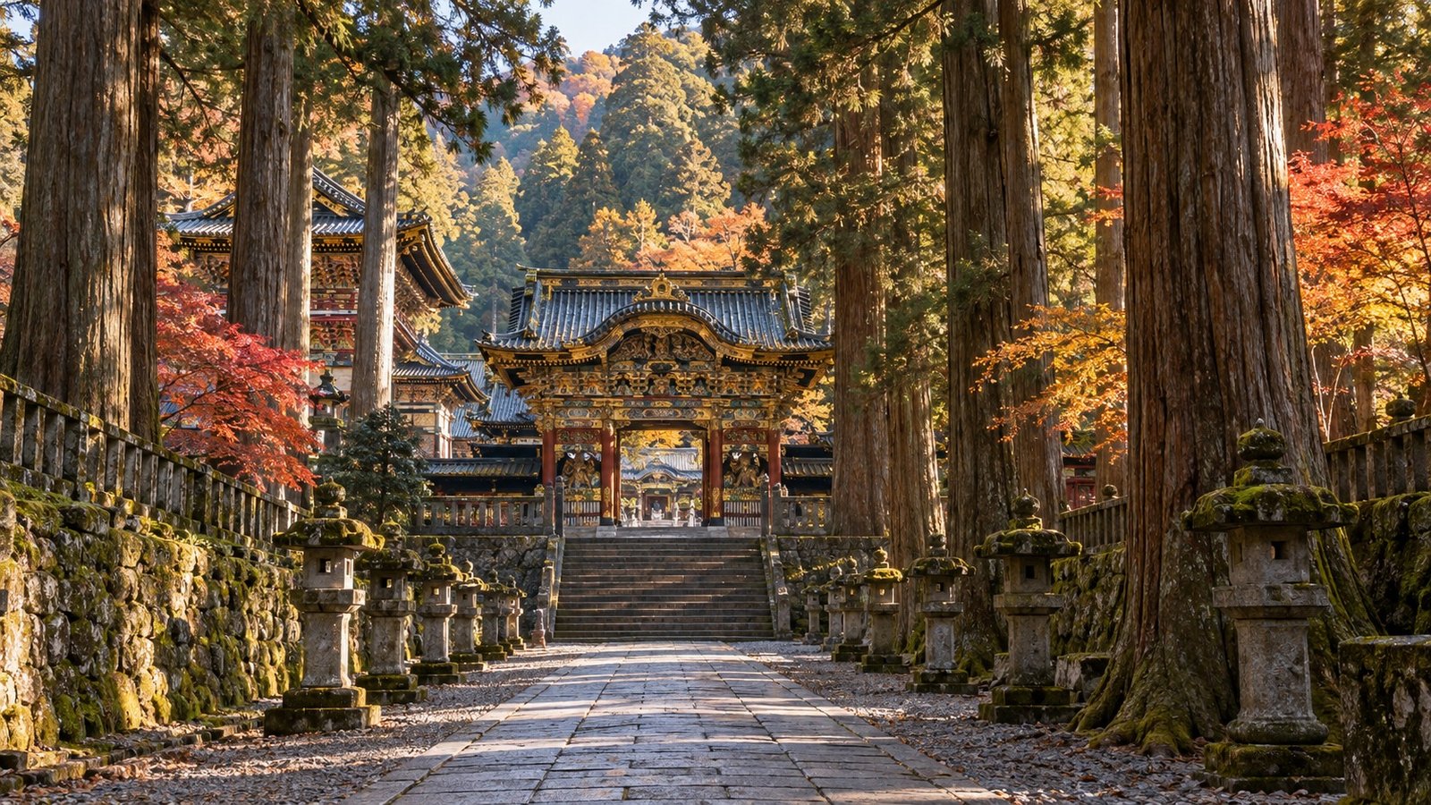 Viale di cedri verso un santuario tradizionale di Nikko