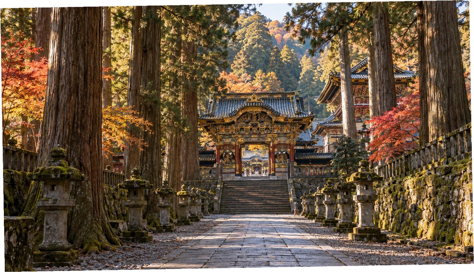Viale di cedri verso un santuario tradizionale di Nikko