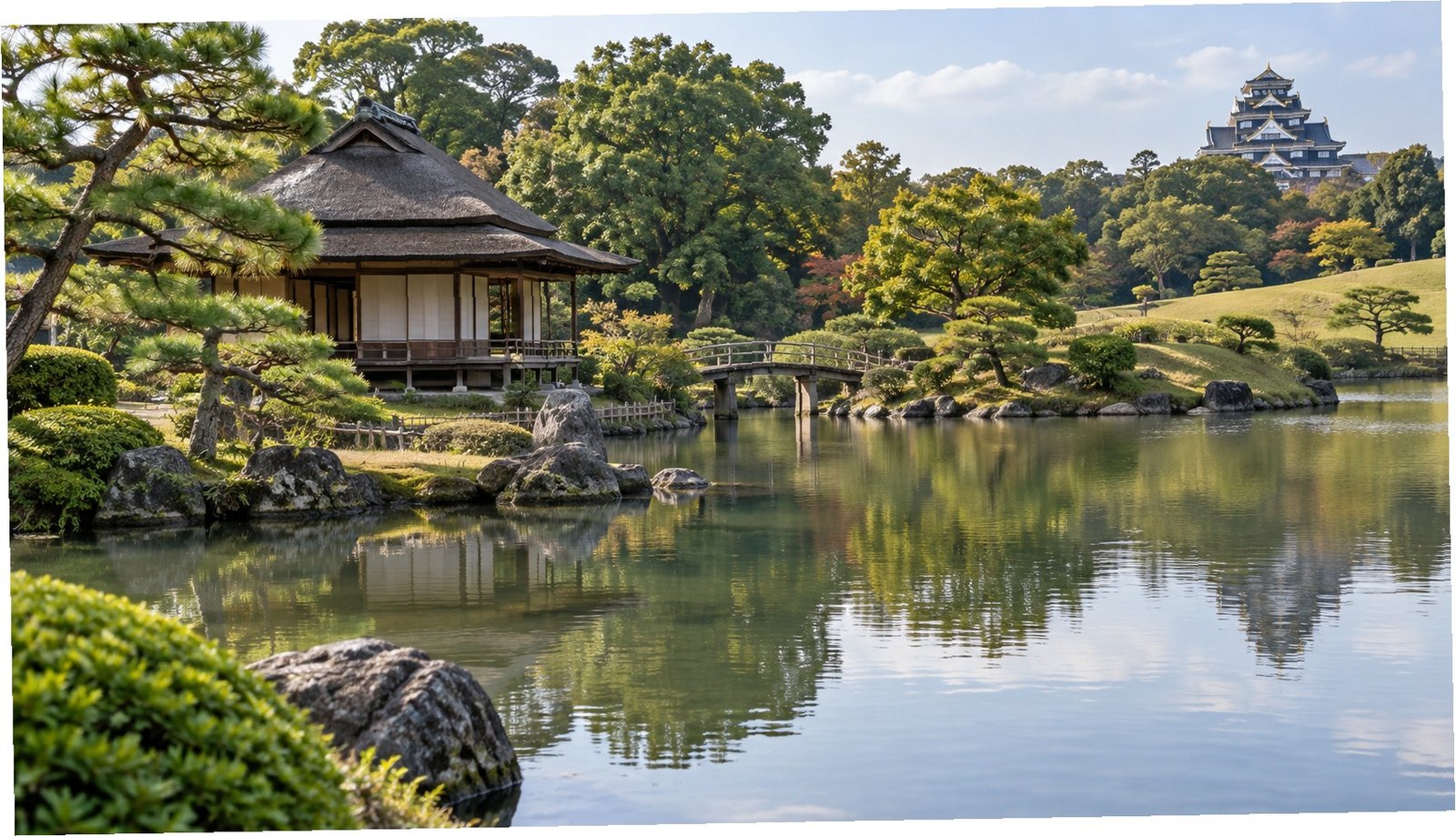 Padiglione tradizionale nel giardino Korakuen di Okayama