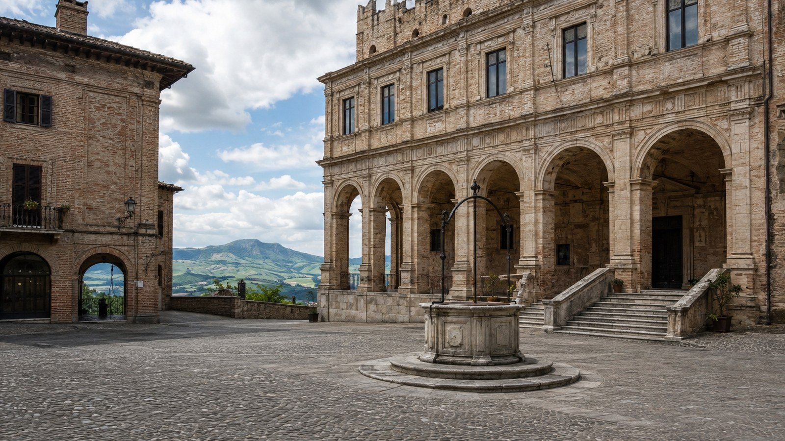Panorama del centro storico di Camerino sulle colline marchigiane