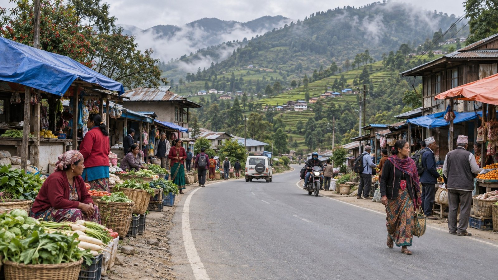 Panchthar: strada e paesaggio