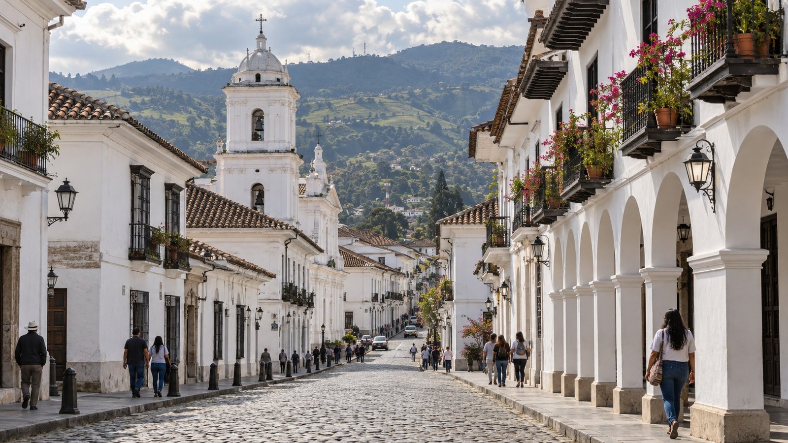 Architettura bianca del centro storico di Popayán