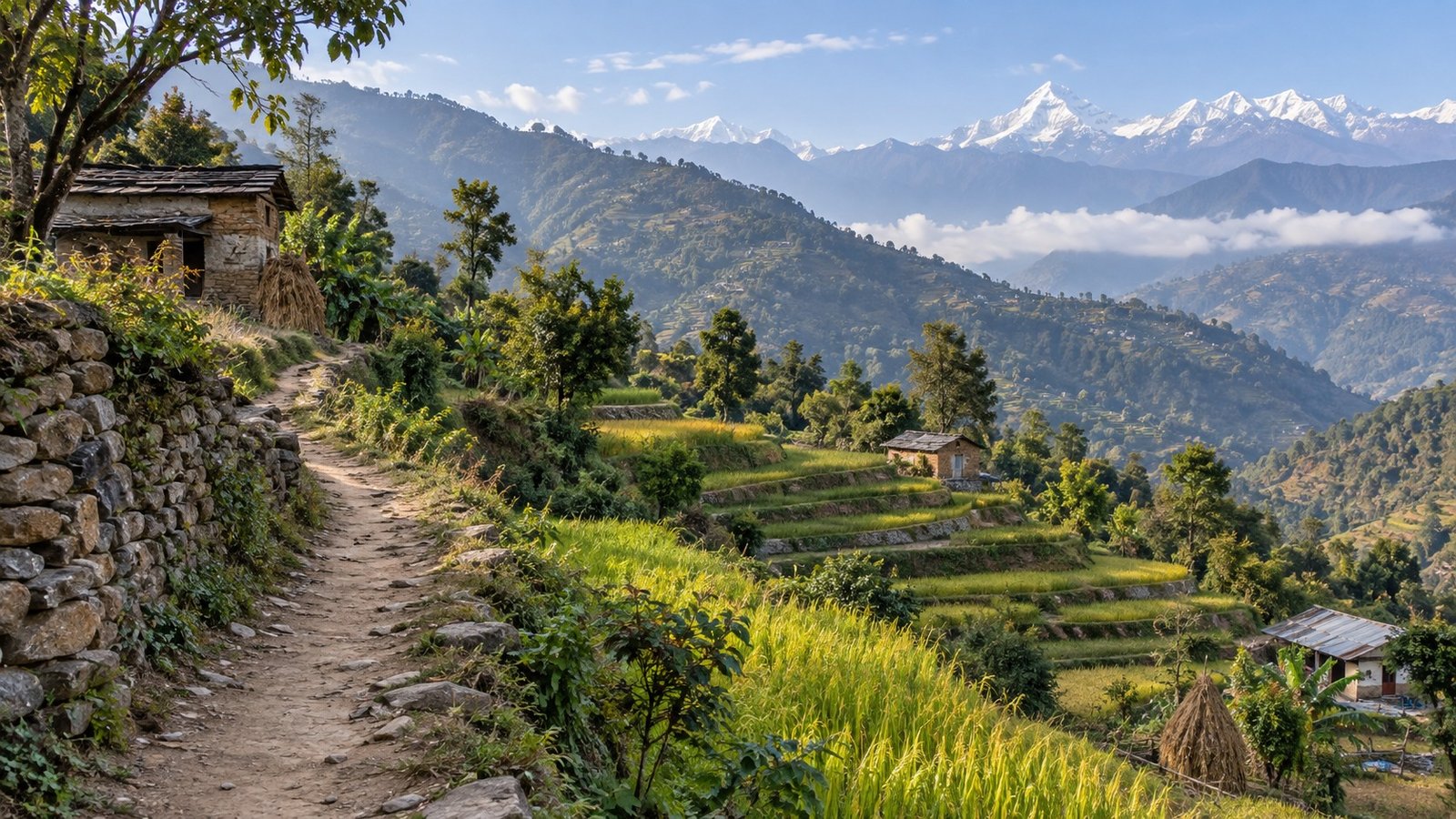 Ramechhap: strada rurale e colline