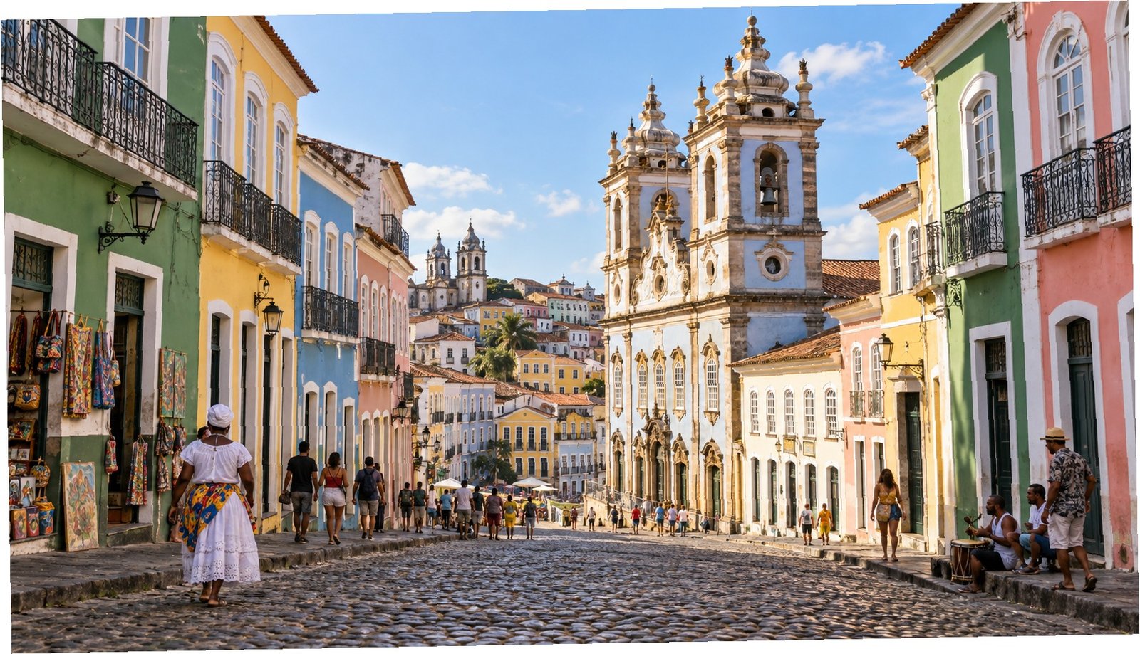 Pelourinho con strade colorate e chiesa storica