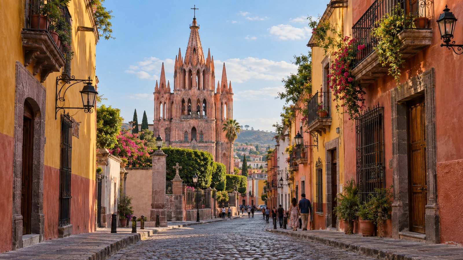 Facciate colorate di San Miguel de Allende e chiesa rosa