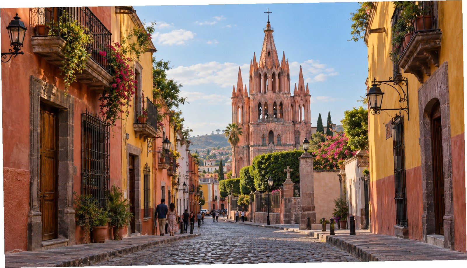 Facciate colorate di San Miguel de Allende e chiesa rosa