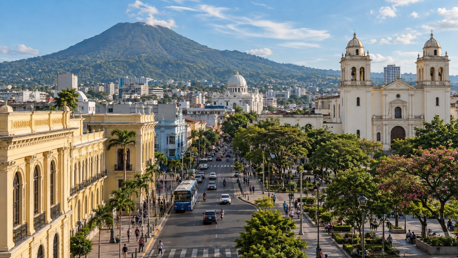 San Salvador con il vulcano sullo sfondo