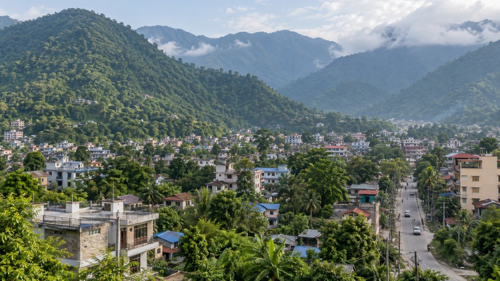 Sunsari: strada e paesaggio