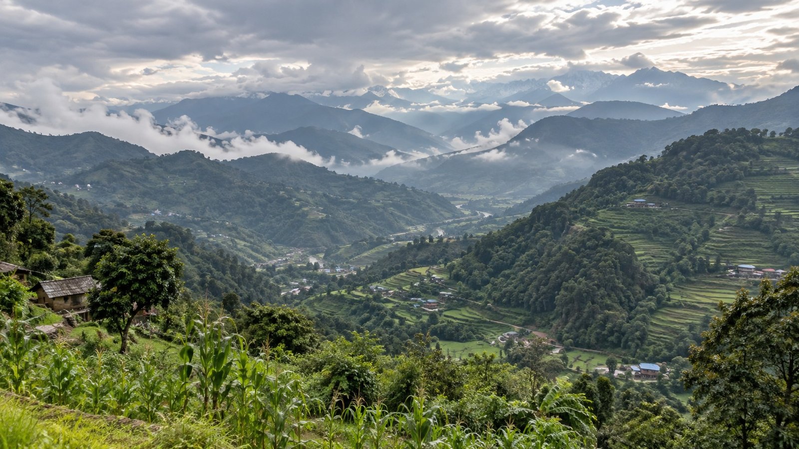 Syangja: strada rurale e colline