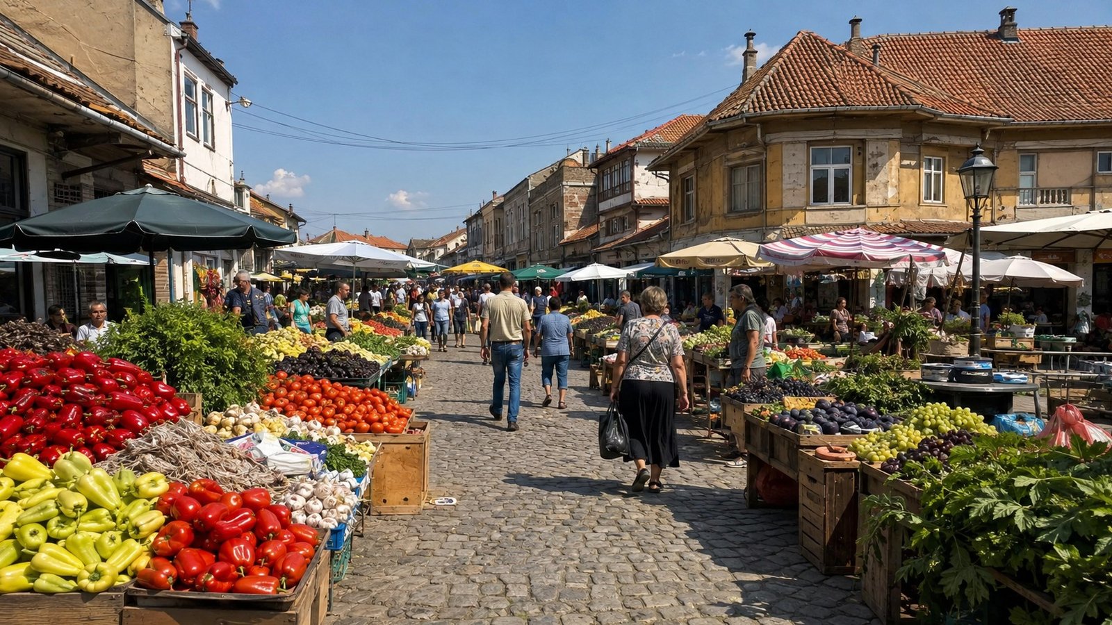 Mercato tradizionale in una strada storica di Vranje