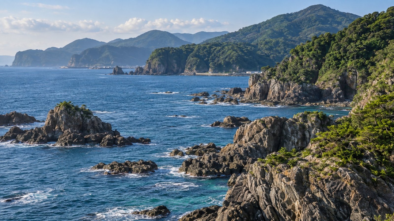 Costa verde e rocciosa della penisola di Kii vicino a Wakayama